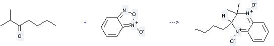 2-Butyl-3,3-dimethyl-1,4-dioxy-2,3-dihydro-quinoxalin-2-ylamine can be obtained by 3-Heptanone, 2-methyl- and benzo[1,2,5]oxadiazole 1-oxide.